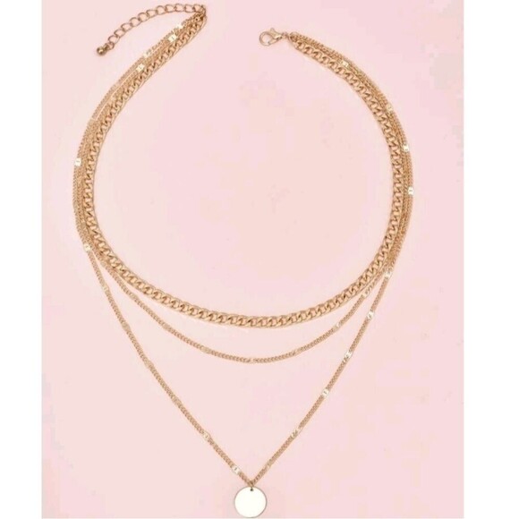 💖 2/$30 Boho disc dainty layered gold tone chain link chunky charm necklace - Picture 9 of 13